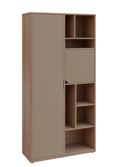 KSR6-83 L skříň šatní, 1x výsuvné ramínko, dvířka, niky, 2053x1022x400 mm, provedení levé, dub bardolino/latte